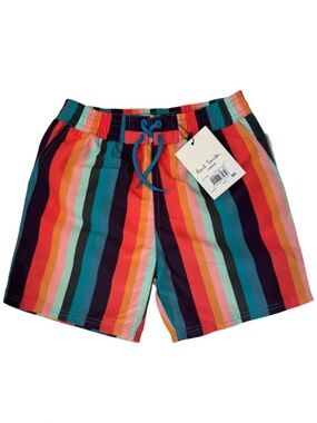 NWT PAUL SMITH Junior “Artist Stripe”Multicolor Striped Swim Shorts Size 6